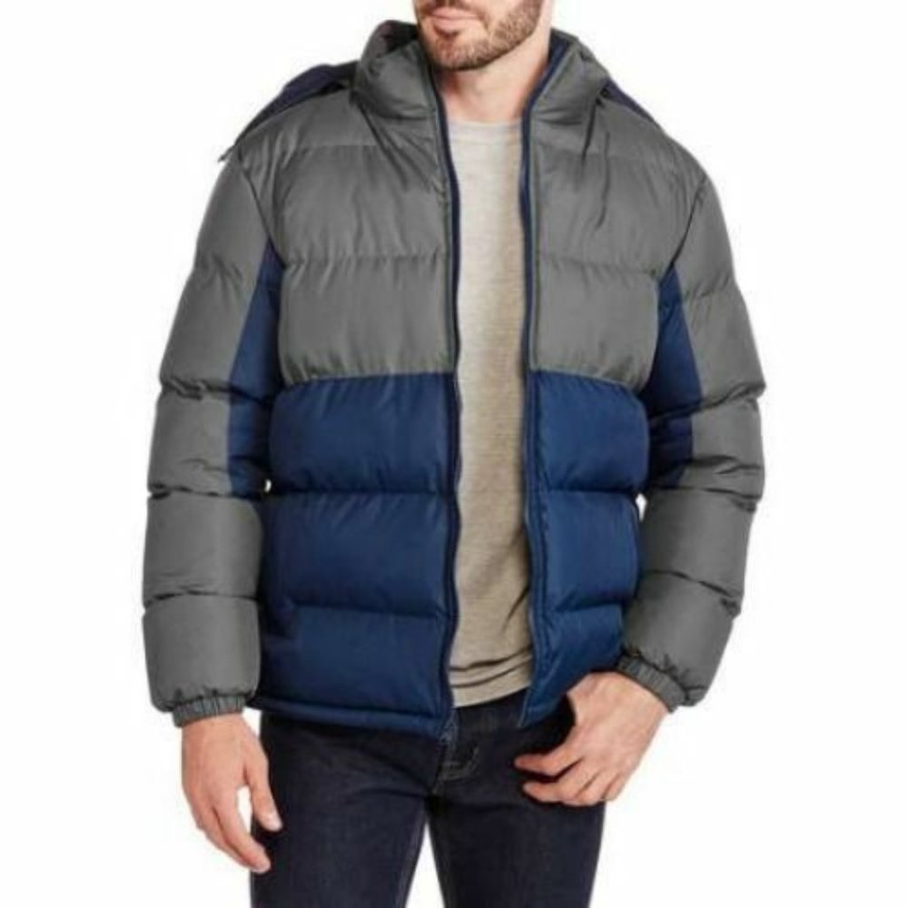 Climate Concepts Men's Fleece Lined Bubble Hooded Jacket Grey/Navy